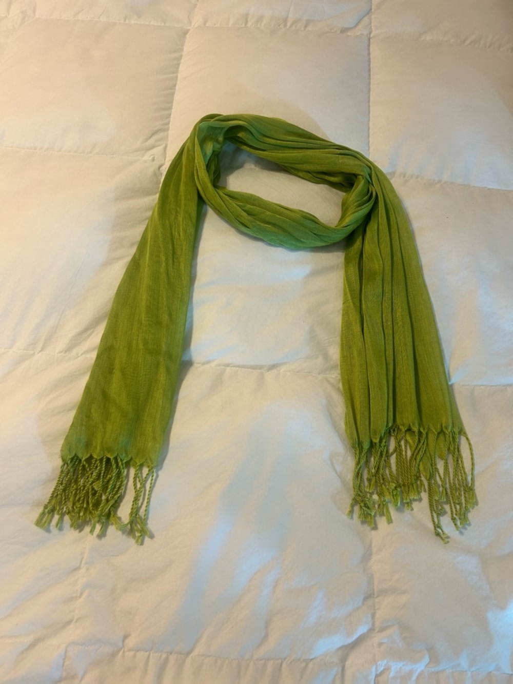 Lightweight, Skinny Style Lime Green Fringe Scarf